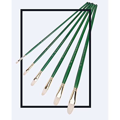 HBJWOV 6pcs Green Long Pole Handle Art Paint Brush Set with Oval Shape Handmade Pen Oil Brush Acrylic Paint Art