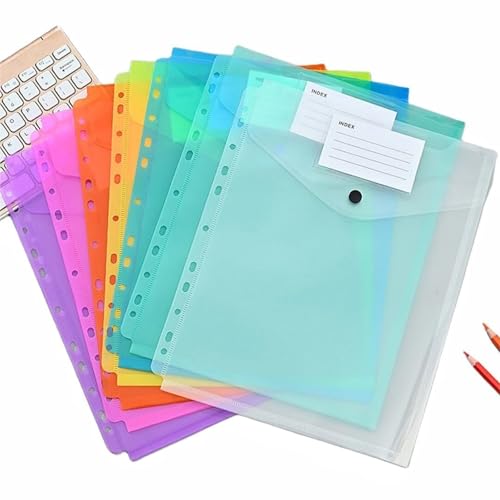 WHL Alexanders Folders Binder Pocket - 12件 Envelopes Binder Folders 11 Holes for 2/3/4 Ring, Binder Folders with Snap Button and Label, Letter Size File Folder(Vertical)