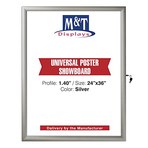 M&T Displays Enclosed Lockable Universal Poster Showboard 24x36 Inches Silver Aluminum Outdoor Noticeboard For Office School Classroom Hospital Commercial Use