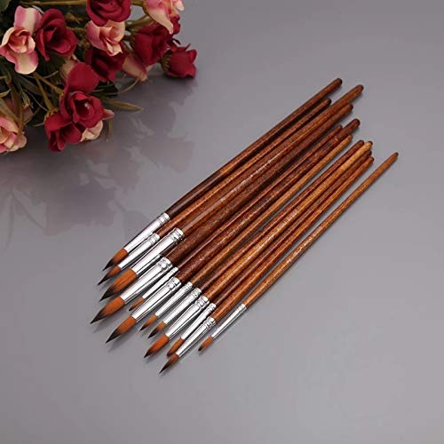 HBJWOV 12Pcs Artists Paint Brush Set Nylon Hair Acrylic Watercolor Round Pointed Tip