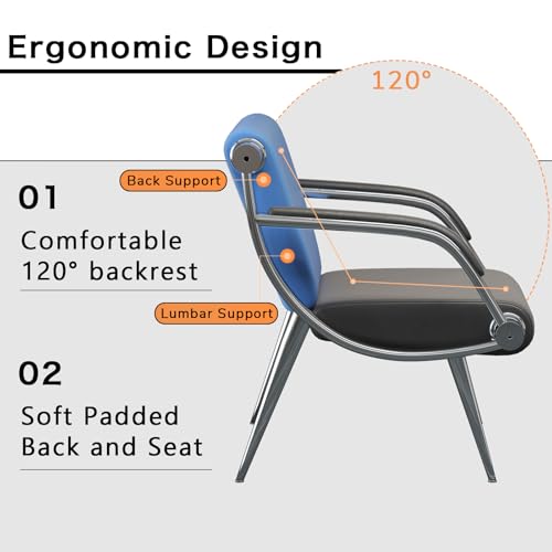 wonline 3 Seat Waiting Room Chair with Armrest PU Leather Office Furniture, Office Guest Seating Lobby Conference Reception Chairs for Airport Clinic Hospital Bank Salon Barber(Blue&Black)