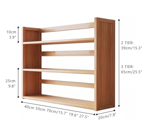 TBQATNTS Desktop Bookshelf Desk Hutch, 2/3 Tier Wood Organizer with Open Shelves, Countertop Storage and Display Rack for Dorm Rooms, Home Office, and Study Areas,Natural 3 Tier,27.5in