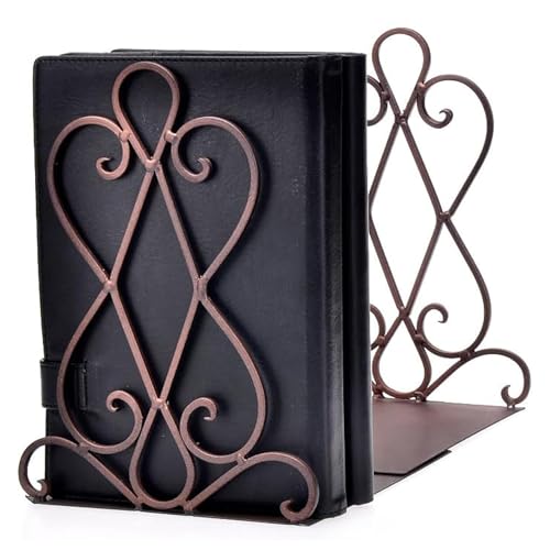 Artkingdome Vintage Metal Bookends for Heavy Books, Non-Slip Book Stoppers for Shelves, Farmhouse Decorative Holders for Office Desk, Sturdy Book Ends for Classroom Library Home, Set of 2 with Pads