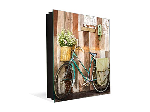 Concept Crystal Decorative Key Storage Cabinet with Glass White Board K09 Bicycle on House wall Right Side Opening
