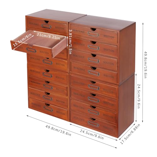 4-Pack Wooden Drawer Organizer 16 Drawers, Retro Desktop Storage Box, Expandable Desk Drawer Organizer with Metal Label Holders for Cosmetics Jewelry Office Supplies Vanity& Makeup