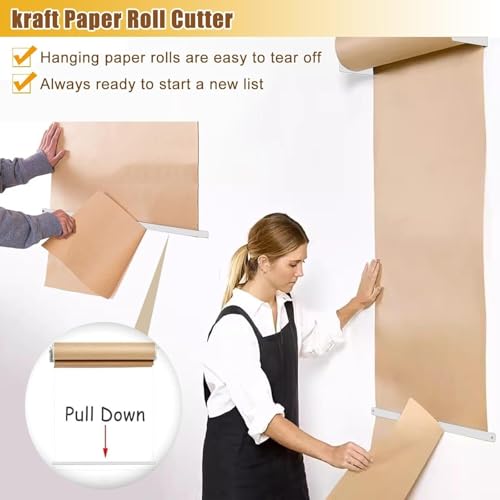 saditesdk Kraft Paper Roll Holder & Dispenser Wall Mounted Kraft Paper Roll Holder, for Children Drawing, Hanging Notepad Holder with Serrated Cut Bar Wall Mount Note Paper Roll Cu