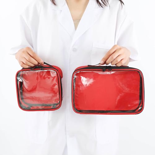 Empty Medicine Supplies Bag Color Coded First Aid Medical Kit Accessory Pouches,with Transparent Window Emergency,for Home and Work,Camping,Hiking,Daily Use(Black,L)