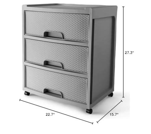 SEDLAV 3 Drawer Wide Diamond Plastic Storage Cart, Soft Silver - Organize with Style