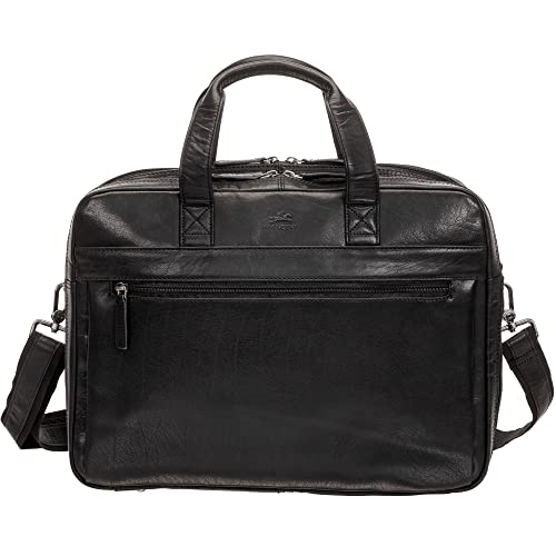 Mancini Buffalo Double Compartment Briefcase for Laptop and Tablet, Black, Black