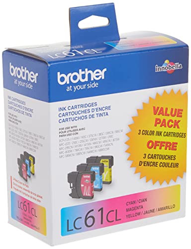 Brother Genuine Standard Yield Color Ink Cartridges, LC613PKS, Replacement 3 Pack of Color Ink, Includes 1 Cartridge Each of Cyan, Magenta & Yellow, Page Yield Up To 325 Pages/Cartridge, LC61