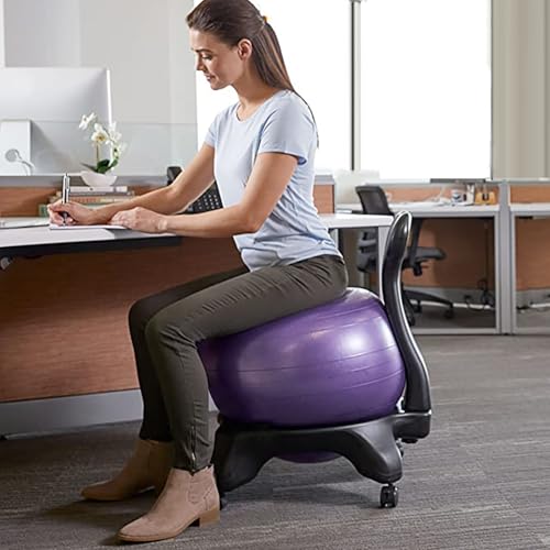 EXCLURA Balance Ball Chair with Backrest for Office, Yoga Ball Chair Active Sitting for Desk, Stability Ball Seat for Exercise, Pregnancy, Labor Use(Deep Coffee)