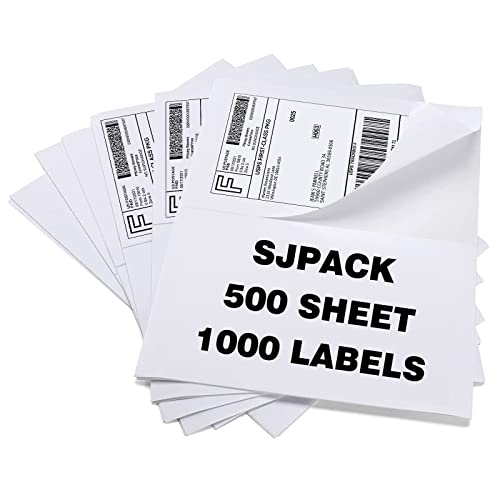 SJPACK 1000 Half Sheet Self Adhesive Shipping Labels, 8.5" x 5.5" Address Labels for Laser & Inkjet Printers(1000 labels-500 Sheet)