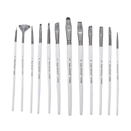 BXFIRS Nylon Hair White Art Paintbrush Sets 12 Combination Acrylic Brush Set