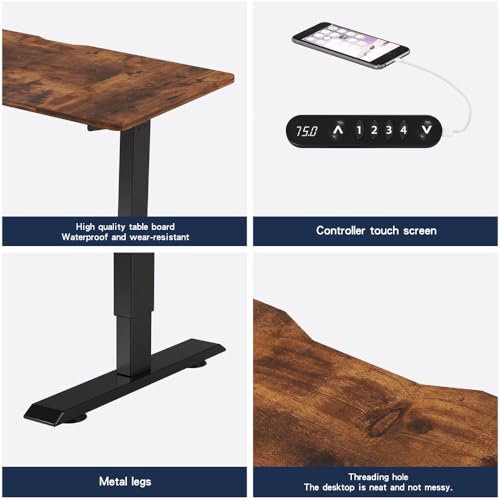 Clyrava 55 Inch Seamless Standing Computer Desk, Electric Height Adjustable Table for Home Office Multi Monitor Use, Quick Assembly (Brown)