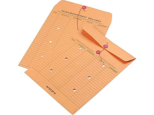 Quality Park Interoffice Envelopes, String and Button, Brown Kraft, 10 x 13, 100 per Case (QUA63650)