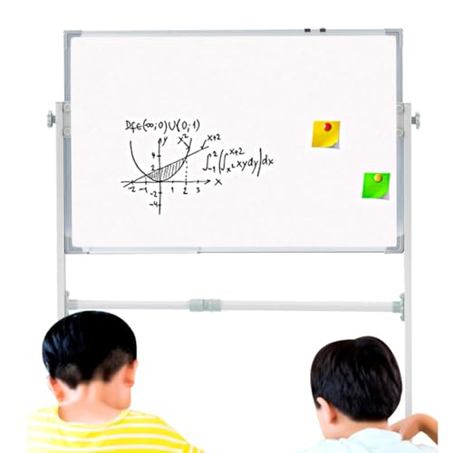 XAWSOP Double-Sided Mobile Whiteboard-Aluminum Frame, 360° Reversible Magnetic Dry Erase Board -Height Adjustable for Home Office School (60x90cm)
