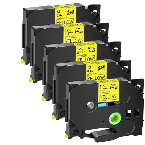 5PK Label Tape Laminated 6/9/12/18/24mm Compatible for B-Other Tze-611 621 631 641 651 Black on Yellow Cartridge for P-uch PT-1000(6mm)