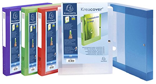 Exacompta Kreacover PP Press Stud Filing Box, A4, 40 mm Spine - Assorted Colours, Pack of 5