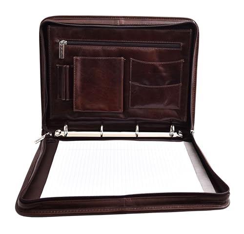 Real Leather Folio Case Zip Around Underarm Bag Brown Ring Binder A4 Pad Portfolio Organiser Arturo