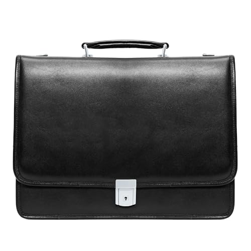McKleinUSA V Series, Lexington, Top Grain Cowhide Leather, 15" Leather Flapover Double Compartment Briefcase, Black (83545), One Size