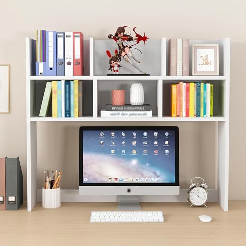 CATOPAT Wooden Desk Hutch Organizer with Large Storage Space for College Dorm Home Office Supplies Black White Computer Desktop Accessories,White-Large