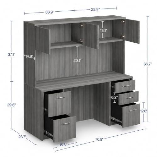 NBF Credenza Desk with Hutch Storage for Executive Office, Espresso