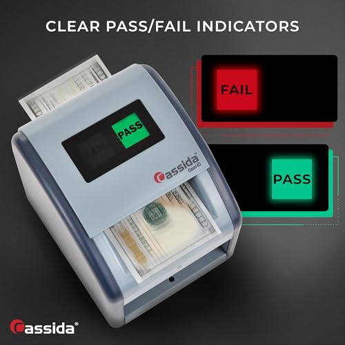 Cassida Omni-ID 2-in-1 Currency Counterfeit Detector with UV Identification Verification Lights – Bill Checker with Infrared, Magnetic and Ultraviolet Sensors - Pass/Fail Display (Pass/Fail + UV)