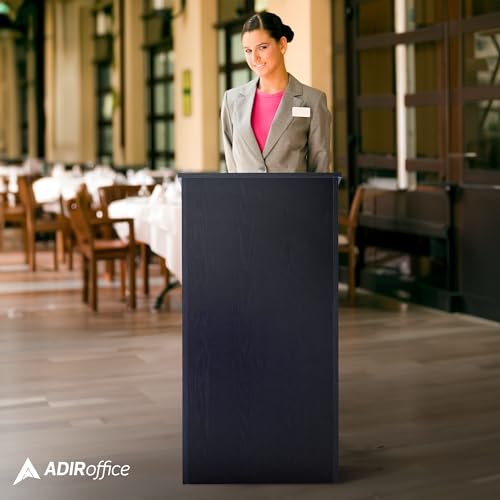 AdirOffice Wooden Podium with Storage Shelf - Speaking Lectern, Hostess Station for Restaurant, 46.25 Inches, Black