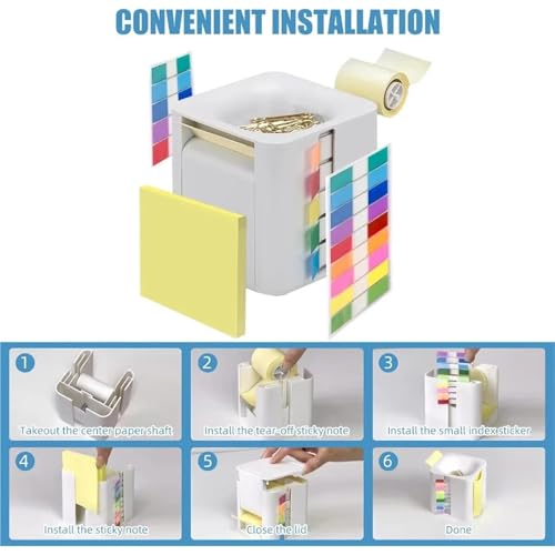 Xuanqiu 5in1 Black Sticky Note Dispenser Holder with Pop Up Notes & Tabs