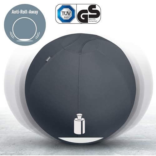 Leitz Ergo Active Sitting Ball with Stopper Function, Ergonomically Designed Desk Chair Alternative, 55cm Diameter, Includes Fabric Ball Cover, Hand Air Pump & 2 x Plugs, Velvet Grey, 65410089