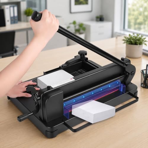 Heavy‑Duty Guillotine Paper Cutter, 12 Inch Stack Paper Trimmer, Dual Safety Protection, 400‑Sheet Capacity Cold‑Rolled Steel Paper Slicer for Paper PVC Leather Cardboard Home Office School