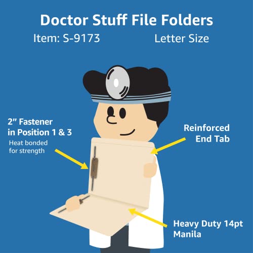 Top Tab Manila File Folders, Doctor Stuff, Reinforced Folder with Tab on Top, Full Cut, Two 2" Bonded Fastener on Inside Front and Back, 14 pt Manila Stock, Box of 50