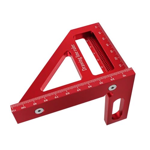 Multi functional alloy triangle ruler: a woodworking tool used for measuring 45 °/90 ° angles and line drawing-Tricolor