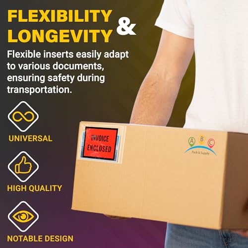ABC PACK & SUPPLY Packing List Envelopes, Clear with Red Face Invoice Enclosed, 4 x 5 Inch, Self Seal Shipping Document Pouches 2 Mil Polyethylene, Pack of 1000