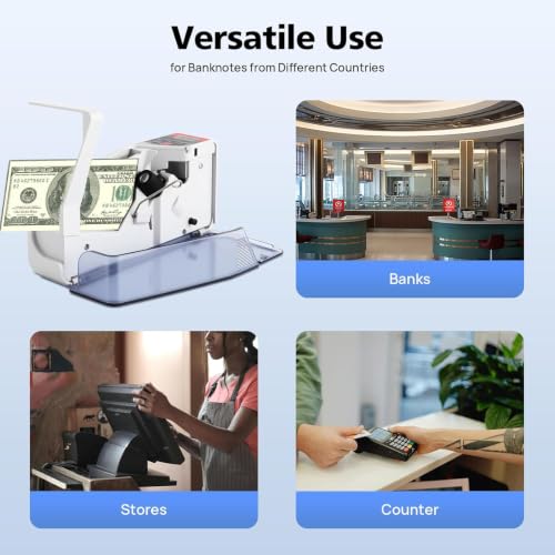GYPSYFY Portable Money Counter Machine, Mini Bill Counting Machine 100-240V, 600 Notes/Minute Cash Counting Device with LED Display for Bank, Retail Store & Office Use