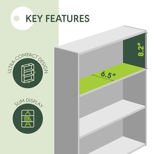 Furinno Basic Book Shelf, 3-Tier Bookshelf, Cube Storage Organizer Bookcase with Open Shelf, 7 x 24 x 26, for Living Room, Bedroom, Home Office, White