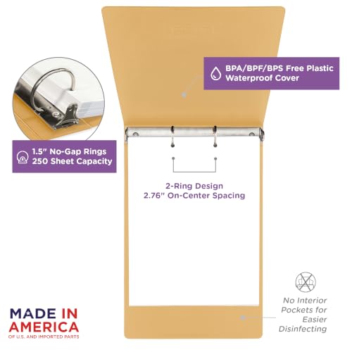 1.5" Heavy Duty Plastic Top Flip Binder, 2-Rings, Mustard