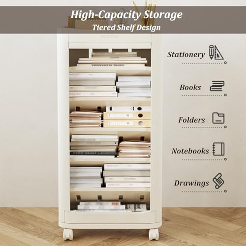 Rolling Book Cart, 7-Tier Book Rack Storage Bookshelf with Wheels, Multifunctional Zoning, Open Storage Organizer Rack for Classroom Office Study Home
