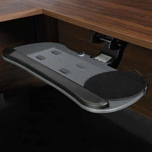 SRECELL Adjustable Under Desk Keyboard Tray with Mouse Platform, Ergonomic Articulating Keyboard & Mouse Tray, Swivel Tilt Height Adjustable, Space Saving Desk Mount Keyboard Drawer, Black