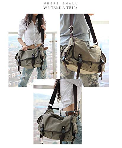 [Upgraded] Vintage Canvas Messenger Bag 13 15.6 17 inches Large Book Laptop Shoulder Bag Women Men New (Beige, X-Large)