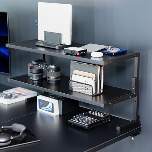 VIVO Black Clamp-on 30 inch 2-Tier Desk Shelf, STAND-SHELF30C