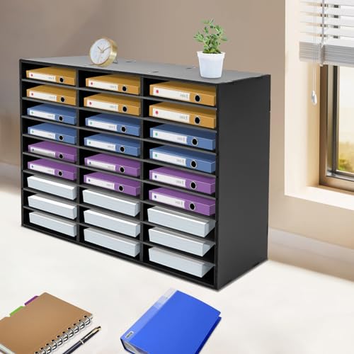 MhdunueSK Mail Sorter Organizer, Black Mailbox for Classroom, 27 Compartments Literature Organizer, Desktop File Sorter, Paper Organizer for Home School Office (27 Slots Black)