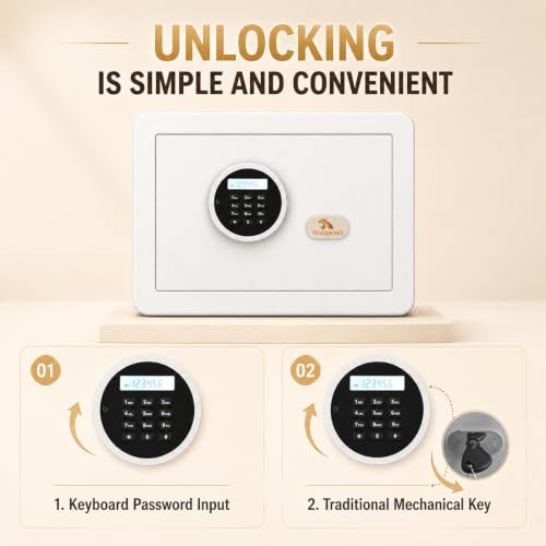 TIGERKING 1.2 Cu Ft Small Safe Box, White Security Safe with Digital Keypad