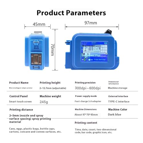 TECJHJZ Label Printer, Mini Printer Portable QR Bar Batch Code Date Number Logo Expiry Handheld Inkjet Label(with Black Ink)