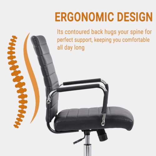 Sidanli Ergonomic Office Chair, Executive PU Leather Desk Chair with Adjustable Lumbar Support and Smooth-Rolling Wheels for Home Office Conference Room, Mid Back, Black