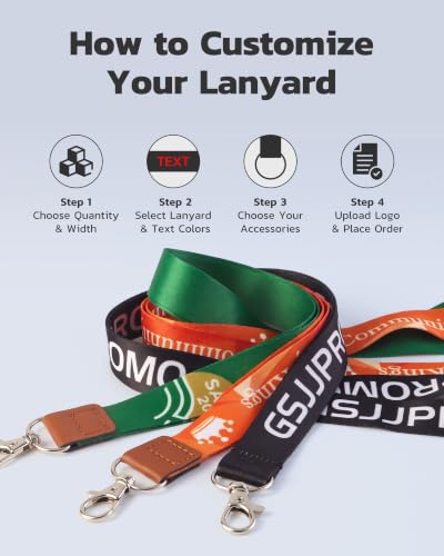 GSJJPROMO Custom Dye Sublimation Lanyards, 50-5000PCS Personalized Lanyard with Logo, Name, Text or Photo, Custom Neck Straps with Badge Holder for ID Badges, Keys, Business, School, Events & Office