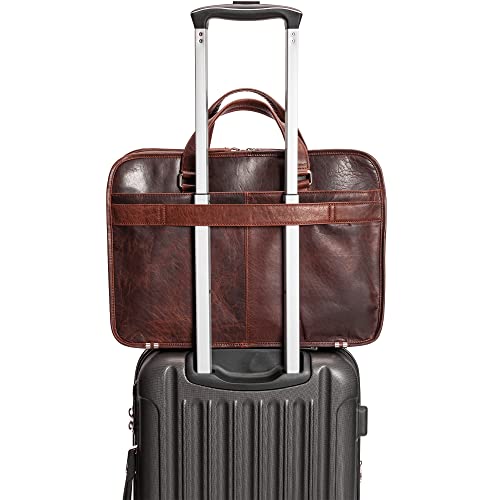 Mancini Buffalo Triple Compartment Briefcase for 15.6” Laptop/Tablet, Brown