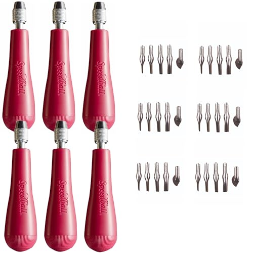 Speedball Linoleum Cutter Kit Assortment #1 (6-Pack) - Linocut Carving Tools for Block Printing, Includes 5 Blades