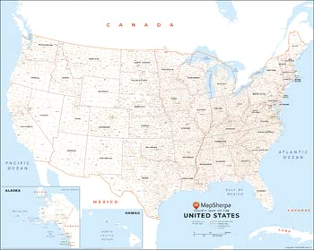 MapSherpa USA Map with County Names - Extra Large - 60" x 48" Rolled Canvas