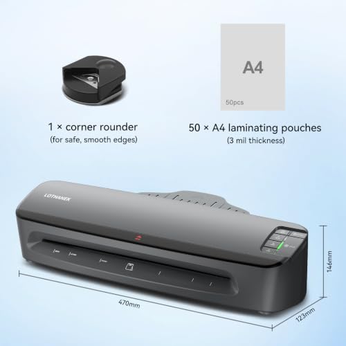 13 inch Heavy Duty Commercial Laminator Machine, LOTHANEK 4-Roller, 3-10 Mil, 60S Warm-up, 990mm/min, A3 Laminating Machine with 50 Sheets for Home, Office, School, Crafts